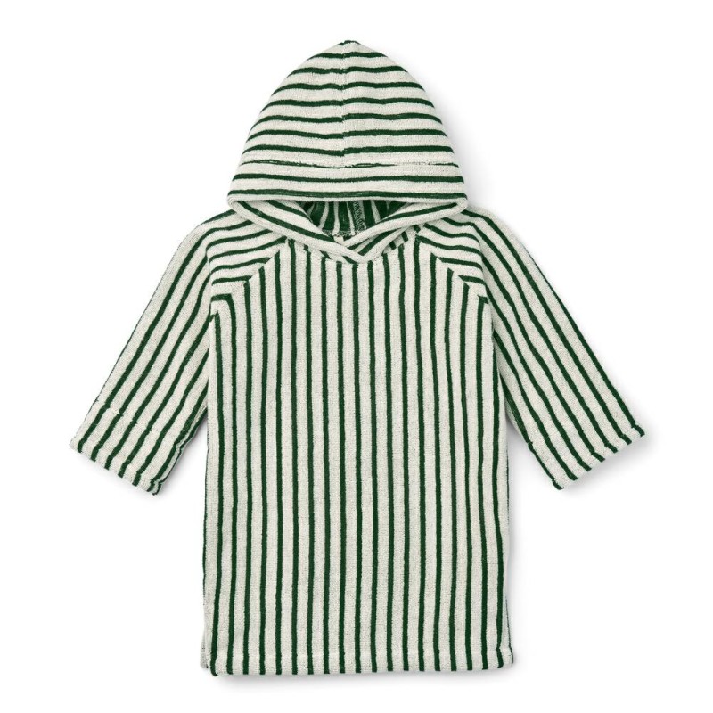 Liewood - Bawełniany szlafrok-ponczo z kapturem Emilia - Y/D Stripes: Garden green/Creme de la creme