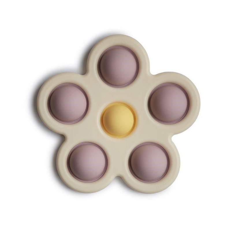 Mushie - Silikonowa zabawka sensoryczna Press Toy - Kwiatek, Soft Lilac/Pale Daffodil/Ivory