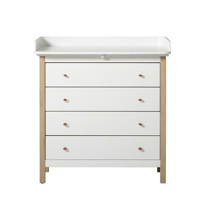 Oliver Furniture - Drewniana komoda z 4 szufladami i przewijakiem WOOD, white/oak