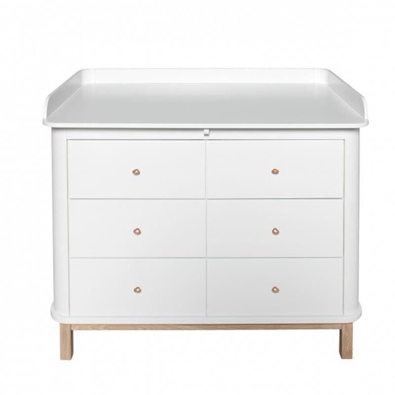 Oliver Furniture - Drewniana komoda z 6 szufladami i przewijakiem WOOD, white/oak