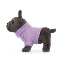 Jellycat - Przytulanka Piesek buldog francuski w fioletowym sweterku 19cm