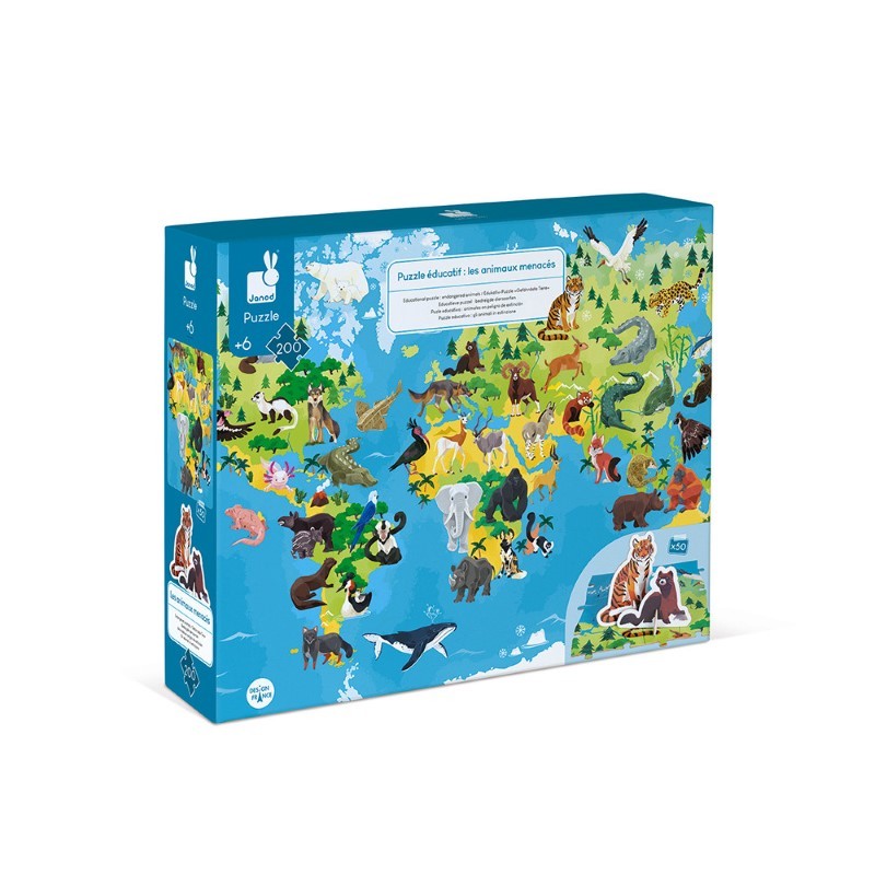 Janod - Puzzle edukacyjne z figurkami 3D Dinozaury 200 elementów 6+