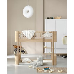 Oliver Furniture - Drewniane łóżko dziecięce na niskiej antresoli Wood Mini+ low loft, 68x162cm - oak