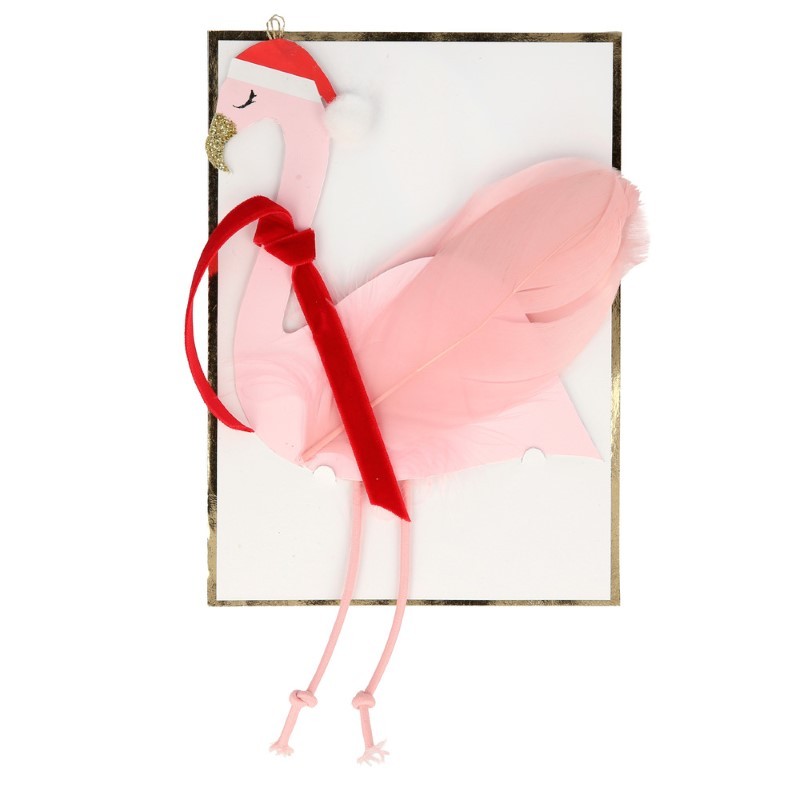 Meri Meri - Kartka okolicznościowa z zawieszką - Christmas, Jolly Flamingo