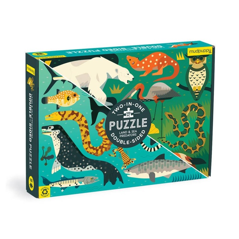 Mudpuppy - Puzzle dwustronne Drapieżniki lądowe i wodne 100 elementów 6+