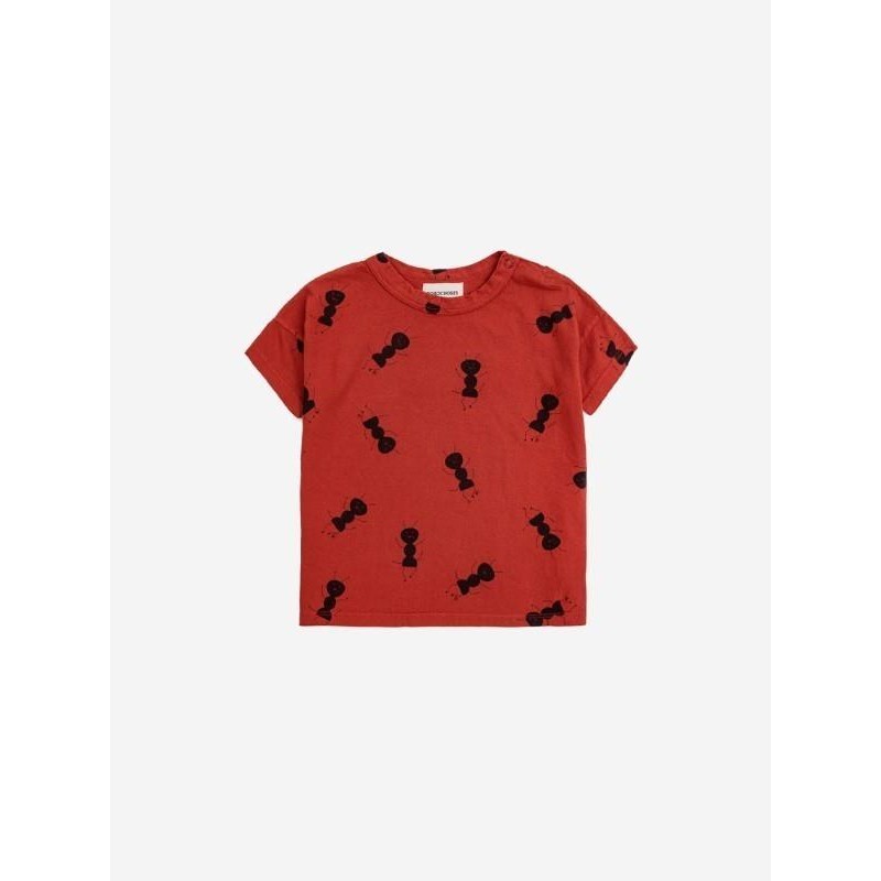 Bobo Choses - Bawełniany t-shirt z nadrukiem Baby Ant all over - burgundy red