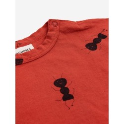 Bobo Choses - Bawełniany t-shirt z nadrukiem Baby Ant all over - burgundy red