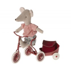 Maileg - Myszka z magnetycznymi łapkami Tricycle Mouse, big sister - red