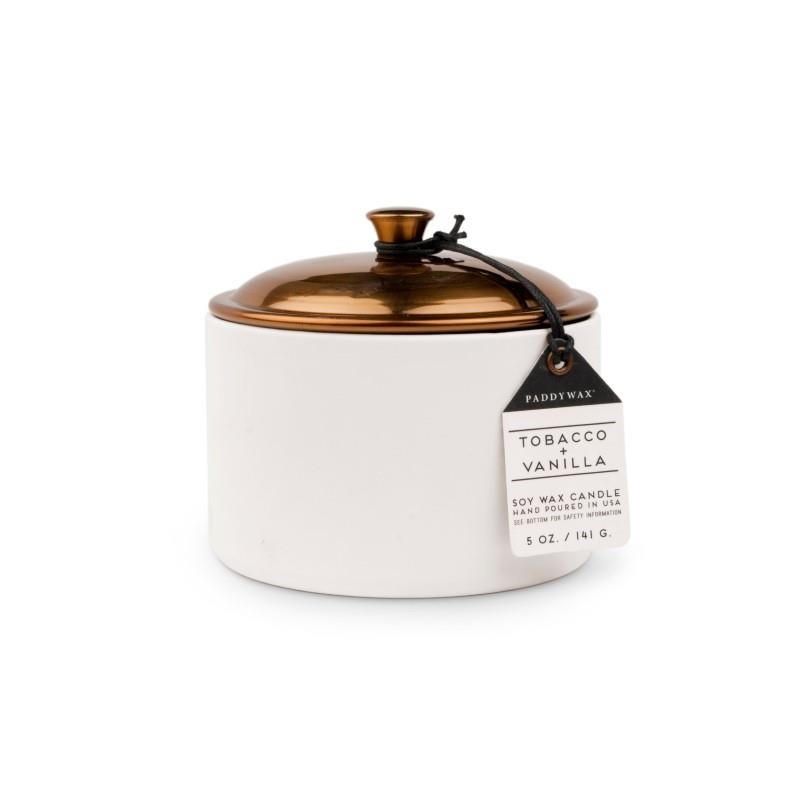 Paddywax - Świeca sojowa ceramiczna „Hygge” (141g) White - Tobacco + Vanilla