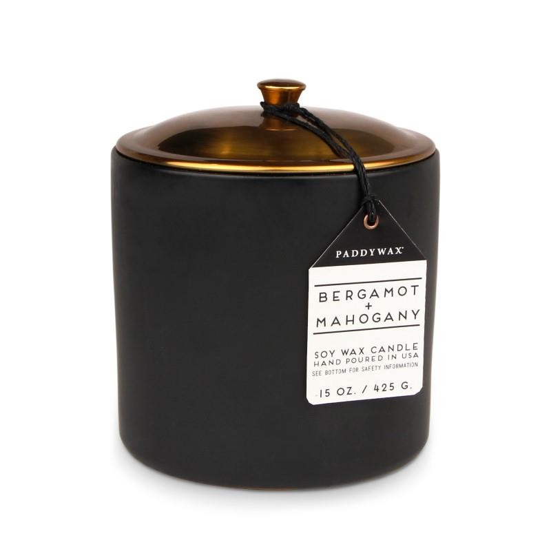 Paddywax - Świeca sojowa ceramiczna 3 knoty „Hygge” (425g) Black - Bergamot + Mahogony