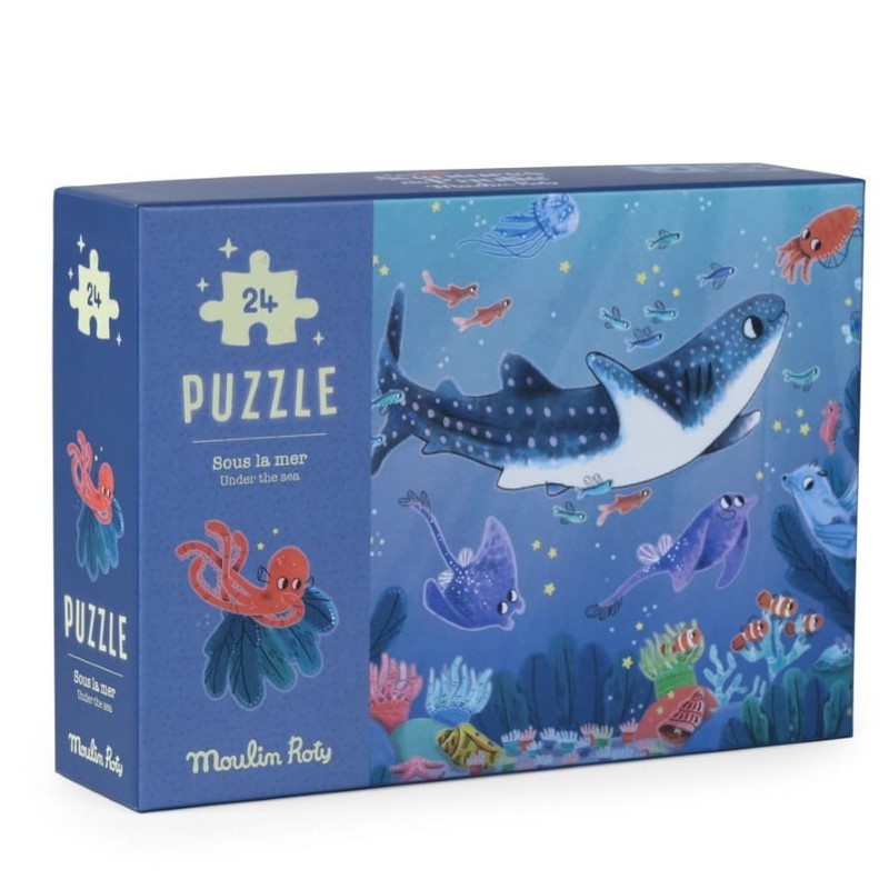 Moulin Roty - Puzzle świecące w ciemności MORSKIE ŻYCIE 24 el.