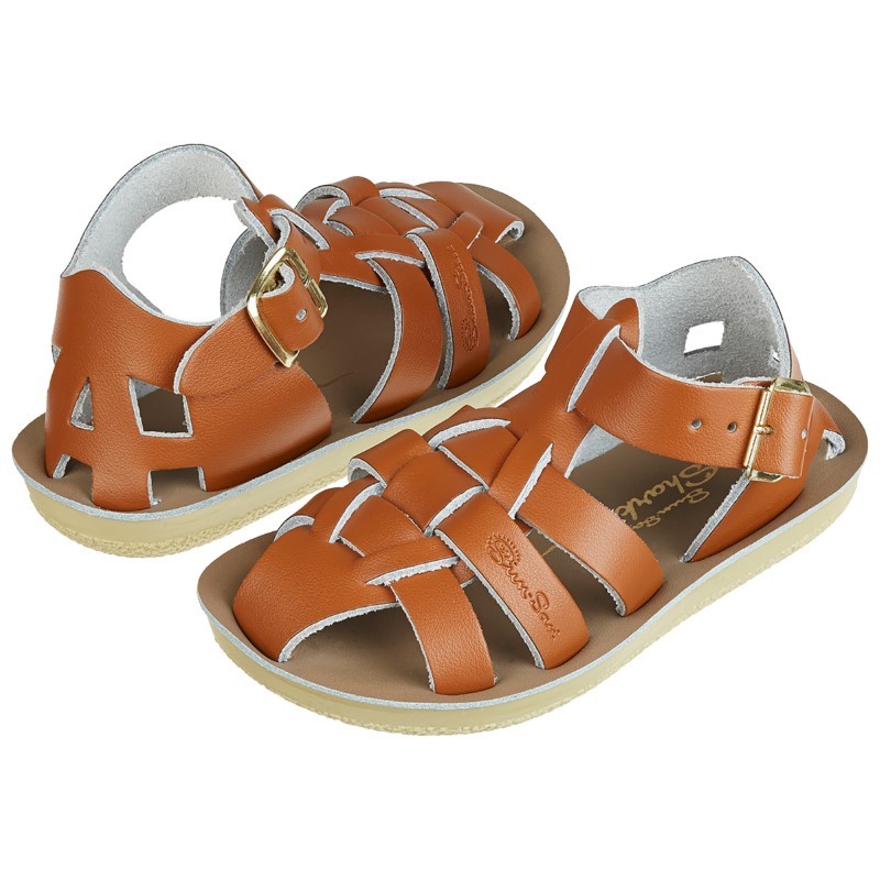 Salt-Water Sandals - Sandały z wodoodpornej skóry dla dzieci Shark Kids - tan