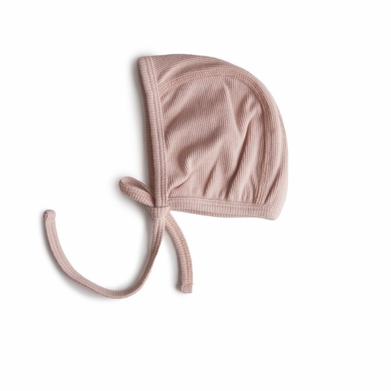 Mushie - Bonetka/czapeczka dla noworodka wiązana pod szyją Baby Bonnet, Blush