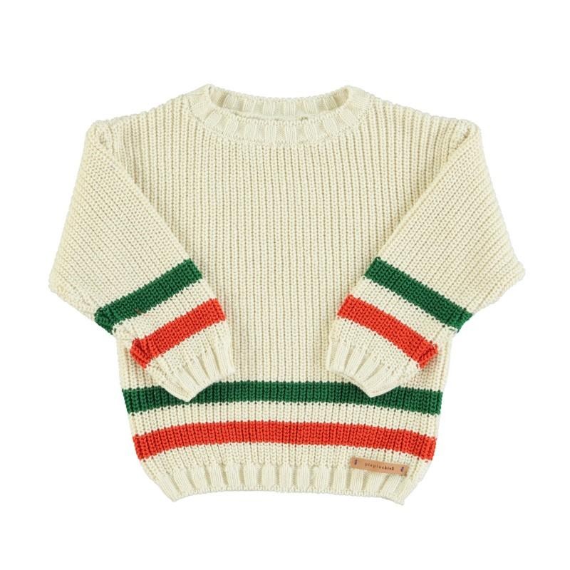 Piupiuchick - Dzianinowy sweter w paski - ecru w/ multicolor stripes