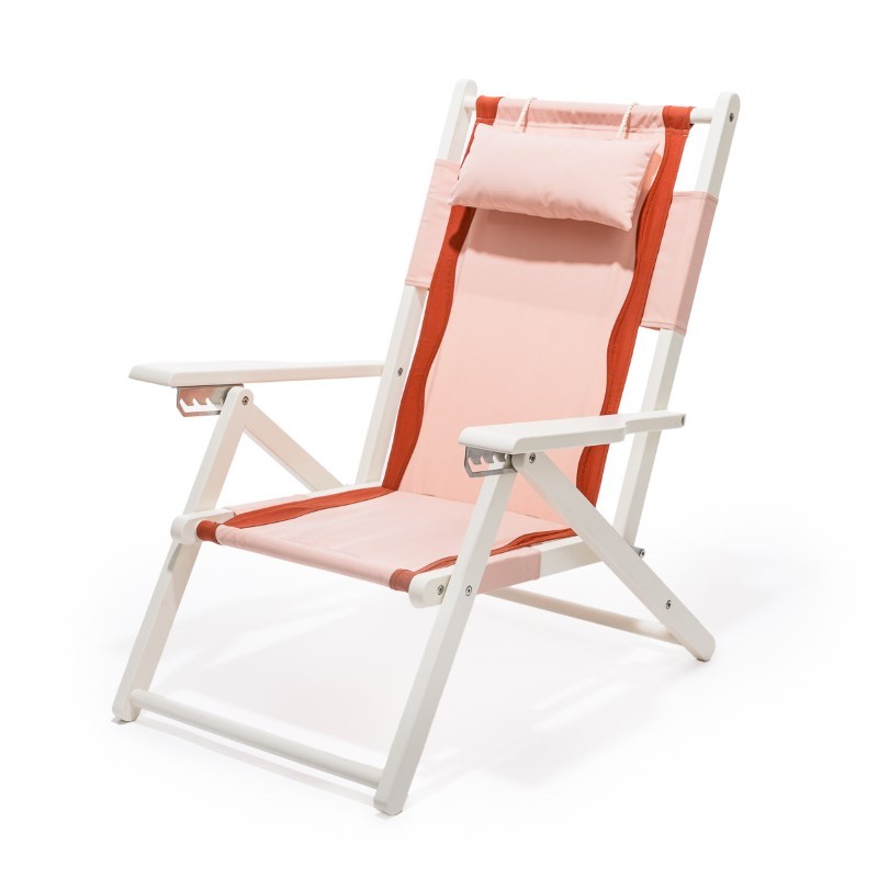 Business & Pleasure Co. - Leżak składany z poduszką i kieszenią The Tommy Chair, white/rivie pink