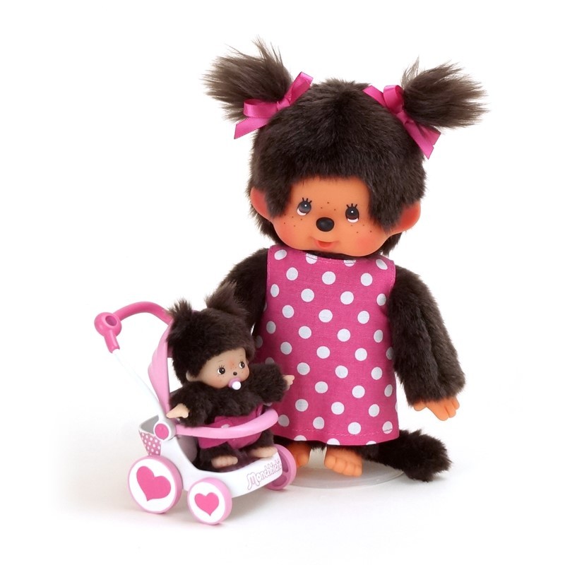 Monchhichi - Pluszowa małpka 20cm, Stroller Set zestaw z wózkiem