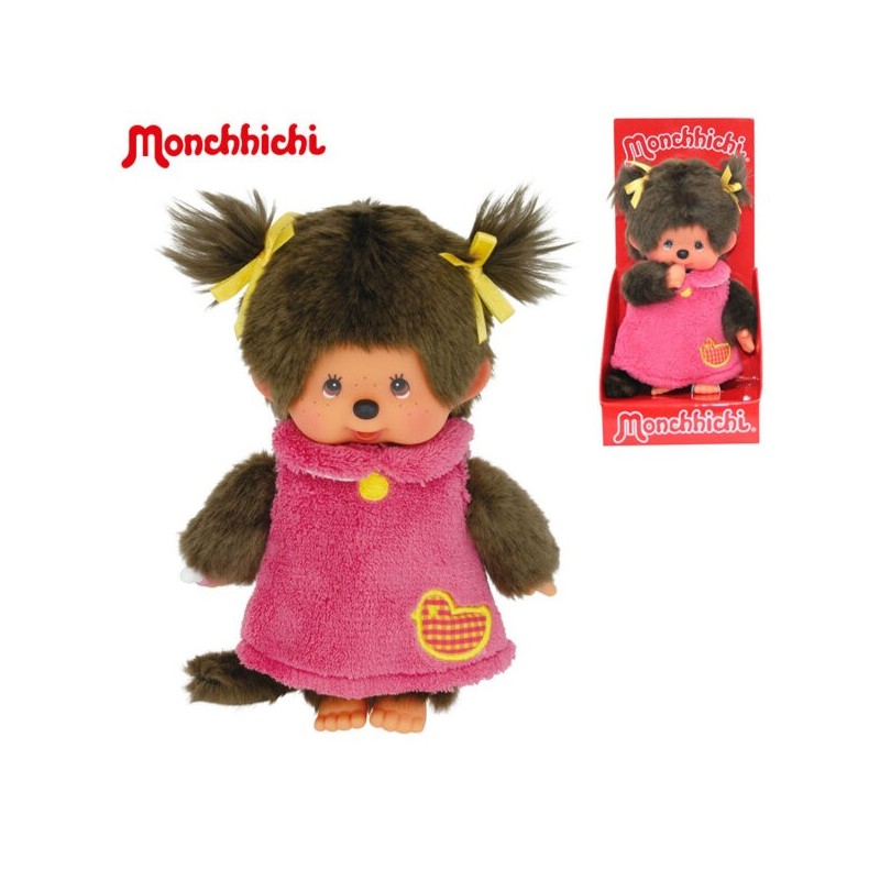 Monchhichi - Pluszowa małpka 20cm, dziewczynka w puchatej sukience