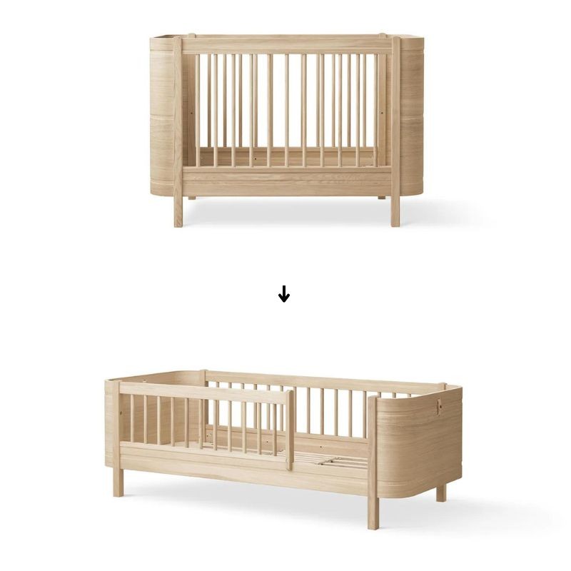 Oliver Furniture - Łóżeczko Wood Mini+ z łóżkiem Junior Kit, 74x126/166cm, oak