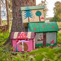 RICE - Zestaw koszy do przechowywania Raffia Storage House 3szt. - Happy Forest, kolorowy