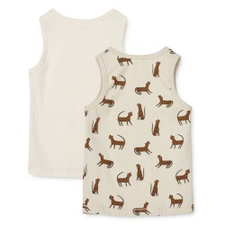 Liewood - Bawełniane podkoszulki tank top w prążki Faris 2-pak - Leopard sandy/Creme de la creme