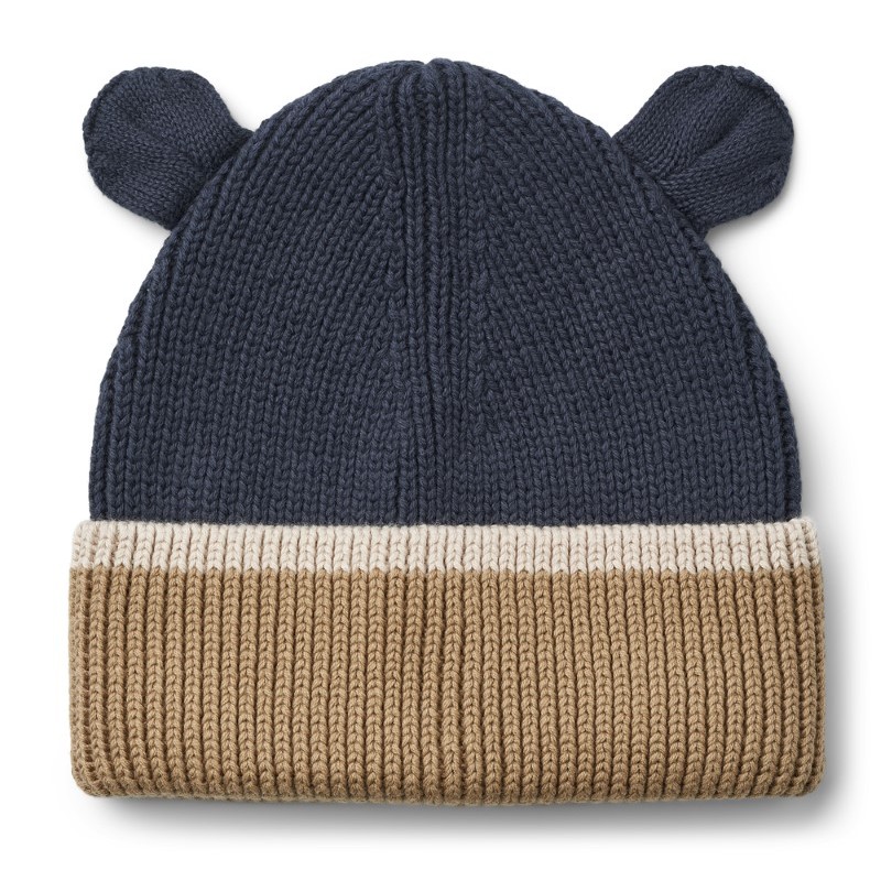 Liewood - Czapka bawełniana z uszkami Gina Beanie - Midnight navy/oat mix