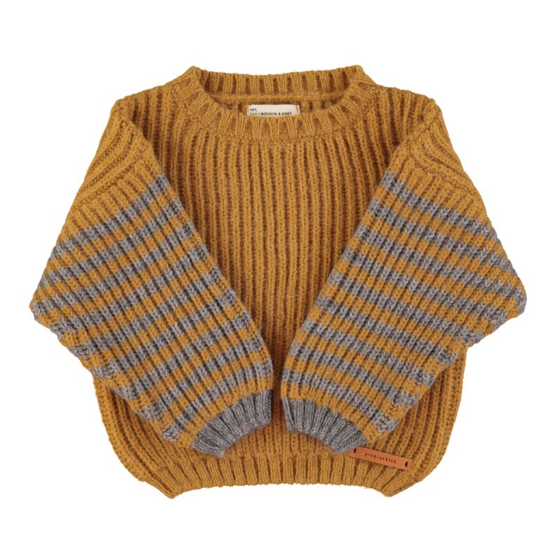 Piupiuchick - Dzianinowy sweter w paski - camel & grey stripes