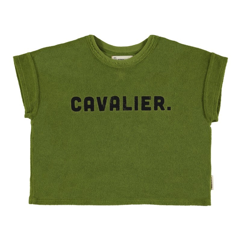 Piupiuchick - T-shirt z bawełnianej tkaniny frotte - Dark green w/ "cavalier" print