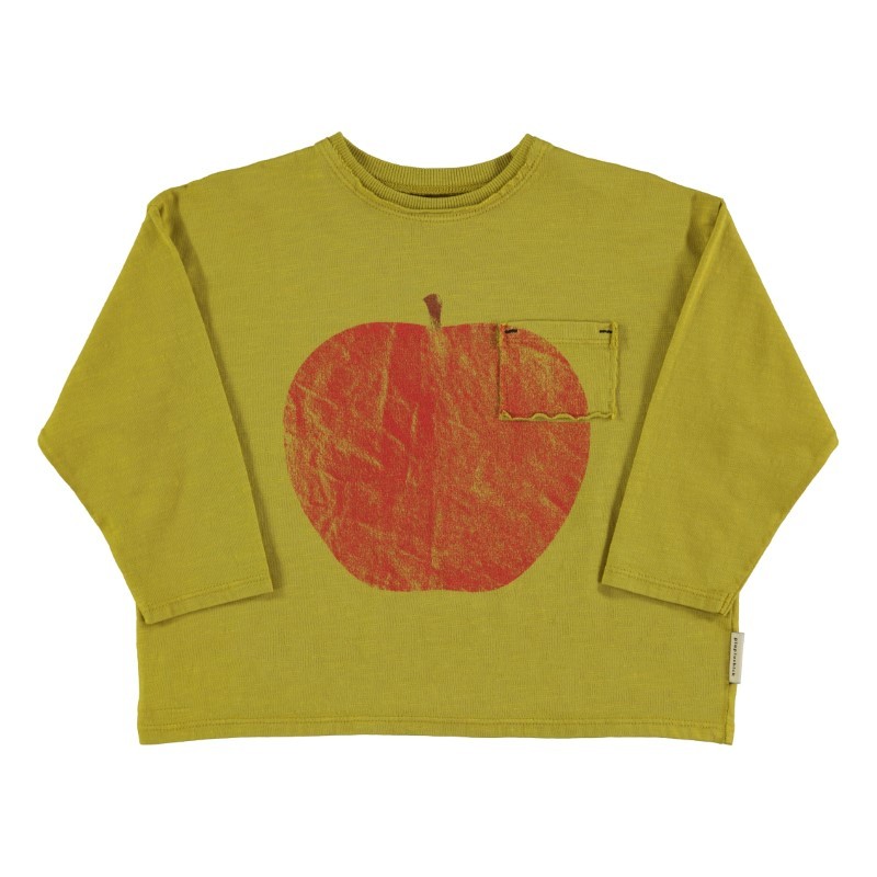 Piupiuchick - Bawełniany longsleeve z kieszonką - olive green w/ red apple print