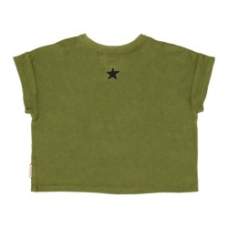 Piupiuchick - T-shirt z bawełnianej tkaniny frotte - Dark green w/ "cavalier" print