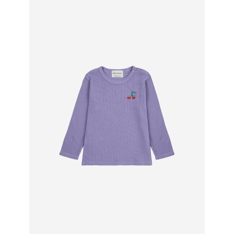 Bobo Choses - Bawełniany longsleeve w prążki Baby Cherry tight T-shirt - purple