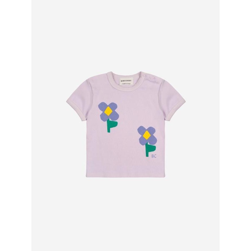 Bobo Choses - Bawełniany t-shirt z nadrukiem Baby Pansy Flower T-shirt - lavender