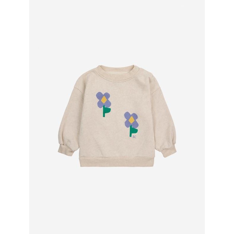 Bobo Choses - Bawełniana bluza z nadrukiem Baby Pansy Flower sweatshirt - beige