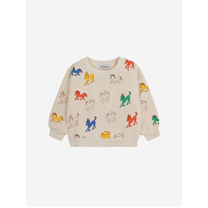 Bobo Choses - Bawełniana bluza z nadrukiem Baby Wonder Horse all over sweatshirt - offwhite