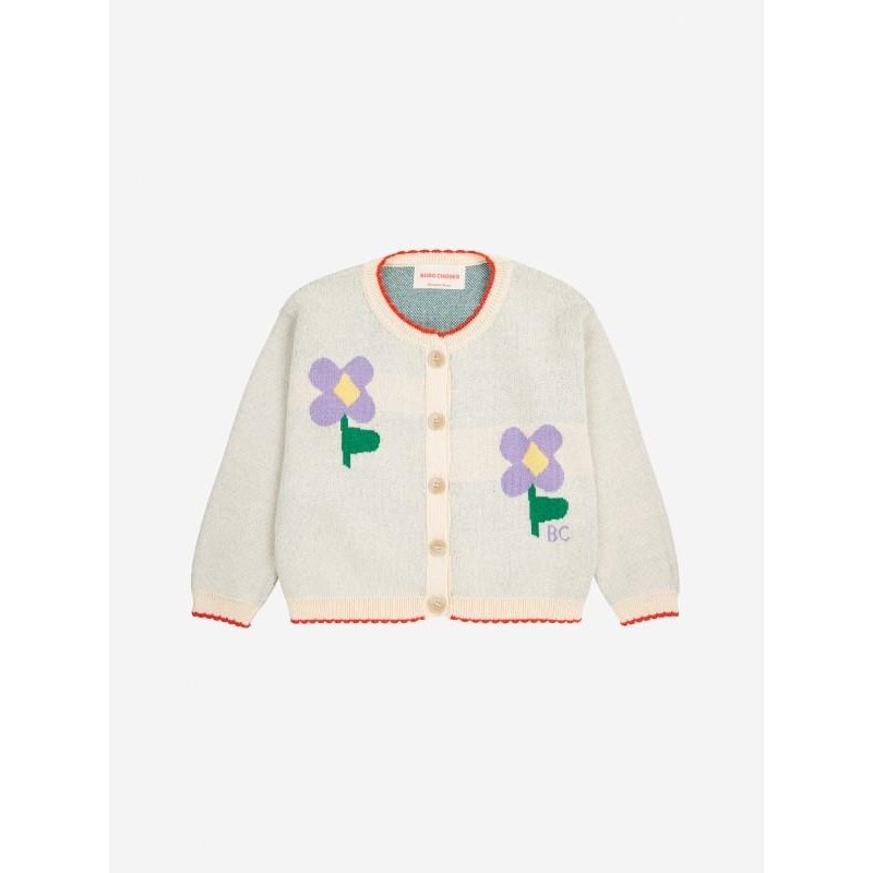 Bobo Choses - Dzianinowy kardigan z guzikami Baby Pansy Flower - offwhite