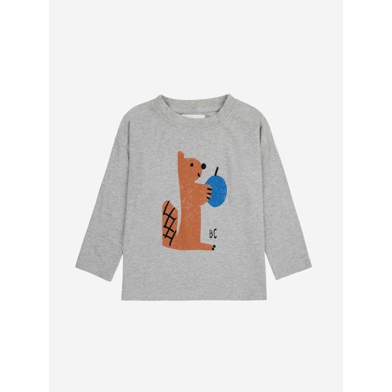 Bobo Choses - Bawełniany t-shirt z nadrukiem Kids Hungry Squirrel - light heather grey