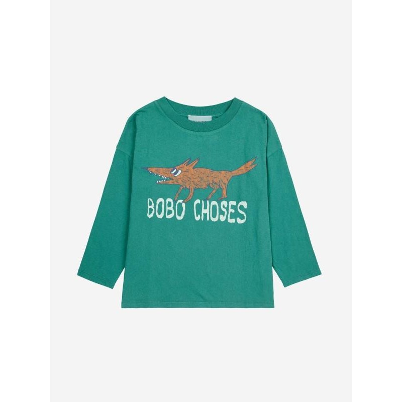 Bobo Choses - Bawełniany t-shirt z nadrukiem Kids The Clever Fox - dark green