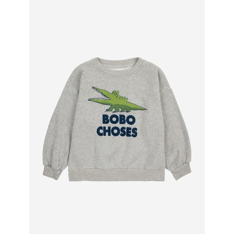 Bobo Choses - Bawełniana bluza z nadrukiem Kids Talking Crocodile sweatshirt - light heather grey