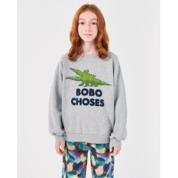 Bobo Choses - Bawełniana bluza z nadrukiem Kids Talking Crocodile sweatshirt - light heather grey