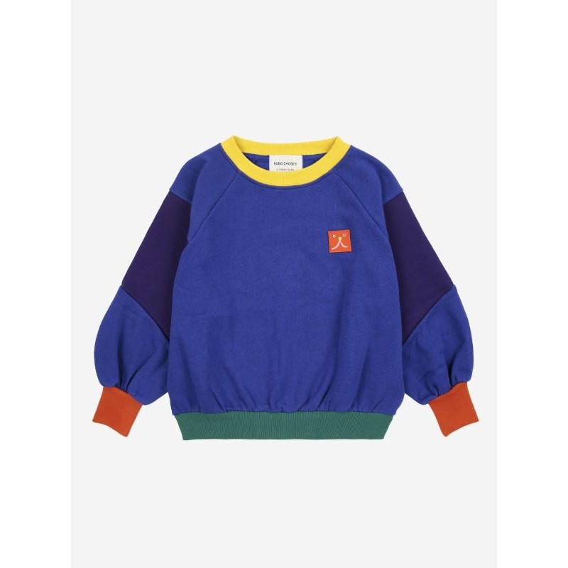 Bobo Choses - Bawełniana bluza z raglanowymi rękawami Kids Funny Face patch sweatshirt - blue