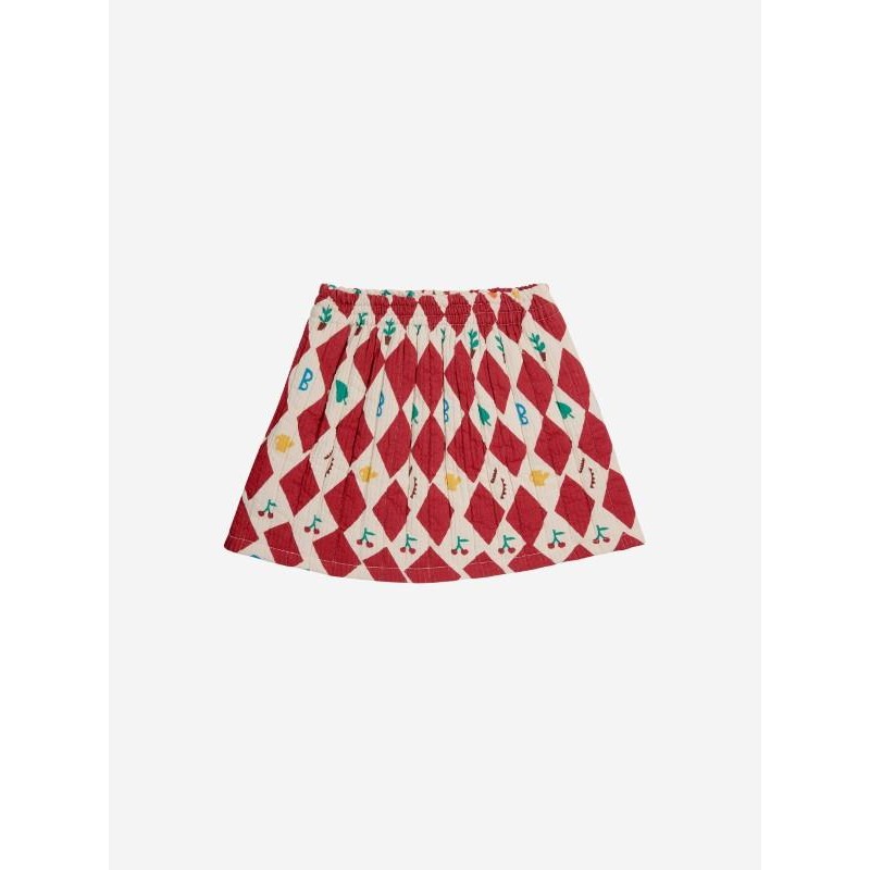 Bobo Choses - Pikowana spódnica mini z plisowaniem Kids Harlequin all over skirt - red