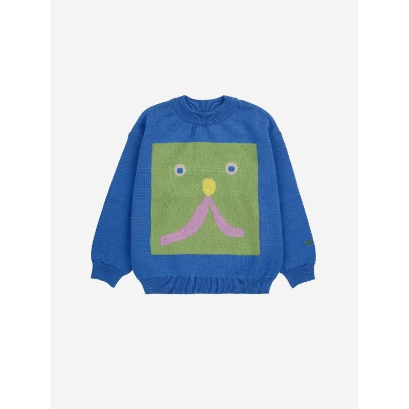 Bobo Choses - Żakardowy sweter z dzianiny Kids Funny Face jumper - blue