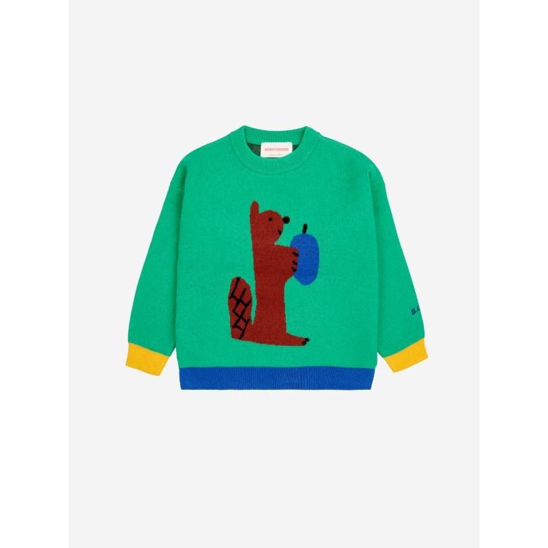 Bobo Choses - Żakardowy sweter z dzianiny Kids Hungry Squirrel jumper - green