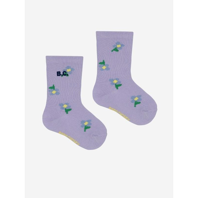 Bobo Choses - Skarpety Baby Pansy Flower all over long socks - lavender