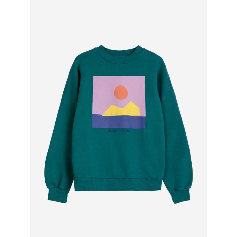 Bobo Choses - Bawełniana bluza z nadrukiem Sunset print sweatshirt Adult - dark green