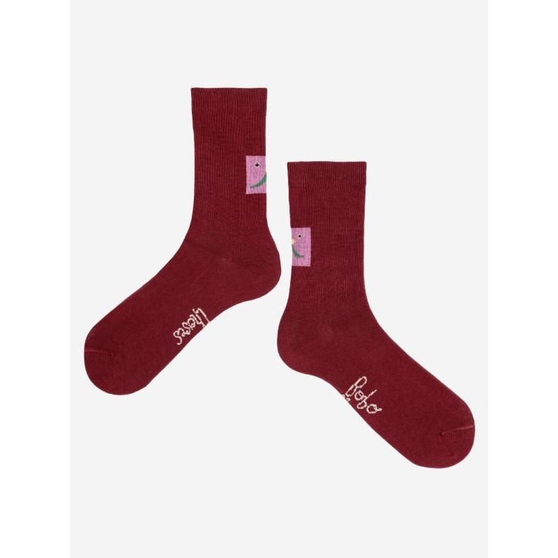 Bobo Choses - Skarpety Adult Abstract cat smile short socks - burgundy red