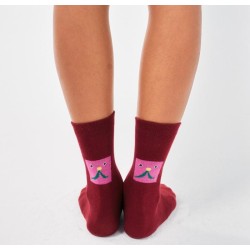 Bobo Choses - Skarpety Adult Abstract cat smile short socks - burgundy red