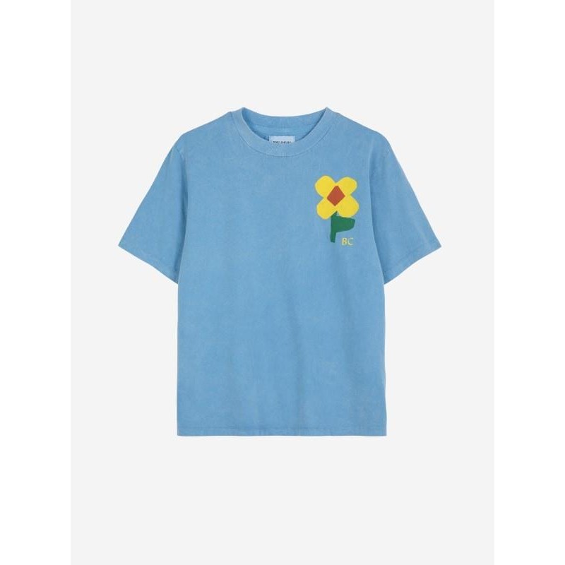 Bobo Choses - Bawełniany t-shirt z nadrukiem Retro Flower Adult - light blue