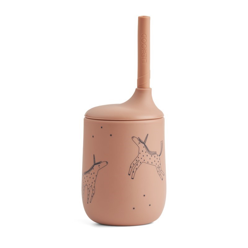 Liewood - Silikonowy kubek niekapek ze słomką Ellis sippy cup - Unicorn/Pale tuscany