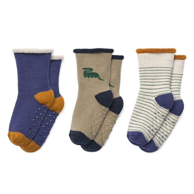 Liewood - Antypoślizgowe skarpetki frotte Eloy Baby Socks 3-pak - Dino/Mist mix