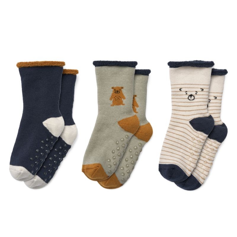 Liewood - Antypoślizgowe skarpetki frotte Eloy Baby Socks 3-pak - Teddy/Dove blue mix